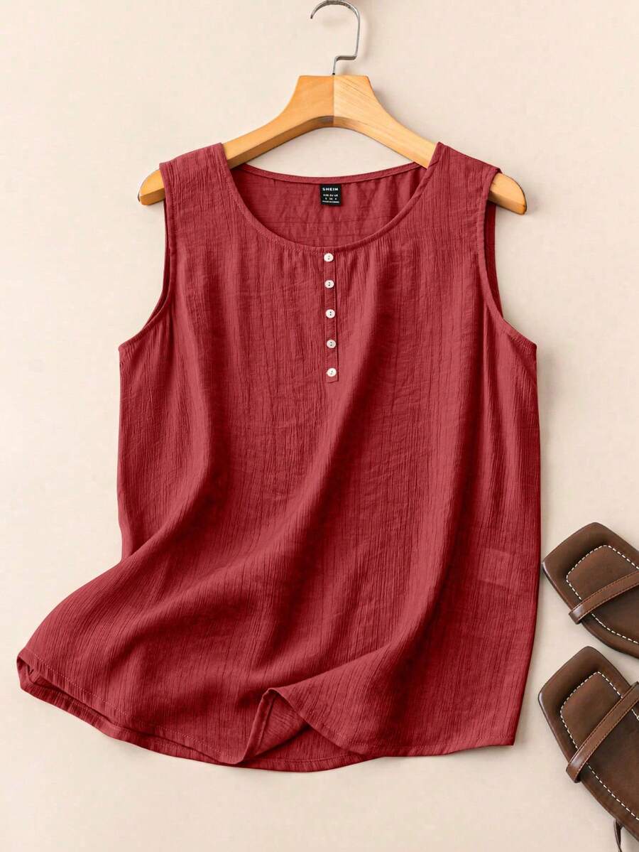 EMERY ROSE Áo ba lỗ cổ tròn màu trơn đơn giản cho nữ mặc năm mới - Đỏ - Xem 1