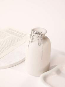 Enchnt 1 par de pendientes tipo ear cuff de lujo con cristal de circonia, mariposa y borla, diseño romántico y elegante para uso versátil - 1 par de orejeras - Ver 2