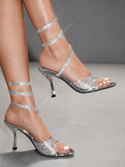 CUCCOO SZL Women's Fashionable Elegant Crystal Decorated High Heel Sandals