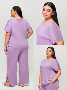 LUVLETTE Conjunto de pijama de verano de Halloween para mujer talla grande, 100% algodón puro suave, rosa, conjunto de ropa de estar en casa para mujer, lencería nupcial, conjunto de pijama a juego - Morado - Ver 3