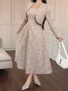 DAZY Women's Cardigan Jacket And Dress 2 Pieces Set, Fashionable And Stylish For Dates And Parties - Pink - View 6