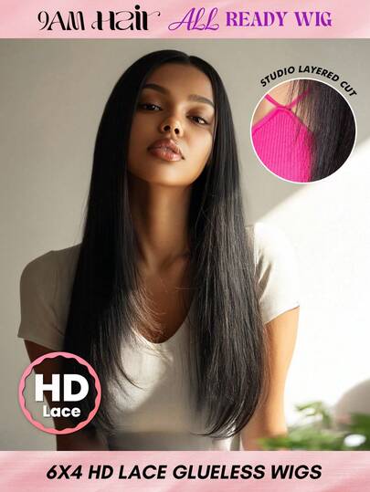 ALL READY WIG Pelucas Wear & Go - Corte en capas con cierre de encaje HD al 180% de densidad, pre-decolorado, línea del cabello pre-escamado, 100% cabello humano de 16-24 pulgadas recto, totalmente hecho a mano, color natural, atuendos de vacaciones, viajes, festivales, bailes, al aire libre, cosplay, campus escolar, playa, boda, campamento, vacaciones, atuendos de verano, vibras de vacaciones, elegante, casual, estilos de moda Y2k, SS25