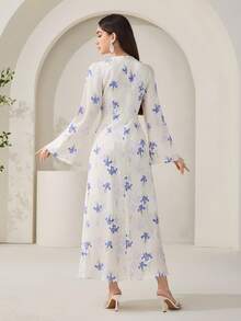 Veilorie 端庄优雅的阿拉伯风格花卉图案女式连衣裙 - 彩色 - 查看 8