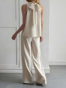 Strévra Women's Elegant Sleeveless Top And Long Pants 2 Pieces Set - Beige - View 2