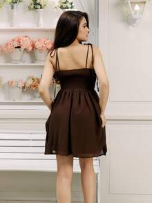 Criza Taa Vestido cami unicolor pecho con fruncido con solapa - Marrón - Ver 6