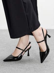 CUCCOO BIZCHIC 女鞋尖头细跟黑色时尚基础款日常百搭通勤上班购物女高跟鞋露跟鞋女鞋 - 黑色 - 查看 5