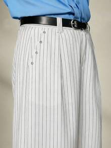 PAVTROS 男士休闲超宽松黑色长裤，饰有金属铆钉，适合秋冬街头服饰、派对服装、圣诞节装扮、圣诞礼物、INS街头风、男女皆宜、送给男朋友的礼物。男士阔腿裤，男士褶裥西装裤 - 白色 - 查看 4