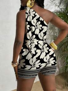 Slaydiva 春夏新款音乐节西部波西米亚风复活节纳什维尔生日派对毕业学生日常休闲度假邮轮海滩日光浴潮流单肩扭腰收腰纹理面料收腰显瘦白色女式连体裤瑜伽连体裤女式连身裤单肩连身裤女式连体裤碎花连体裤 - 彩色 - 查看 2