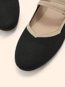 CUCCOO BASICS Women's Round Toe Flat Black Knit Slip-On Sandals With Double Strap & Buckle Closure, Comfortable Breathable Casual Commuter Versatile Mary Jane Shoes Valentine's Day - Black - View 3