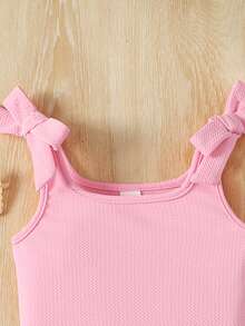 SHEIN Sweet Cute Square Neck Bow Knit Jacquard Vest For Young Girls, Summer - Pink - View 3