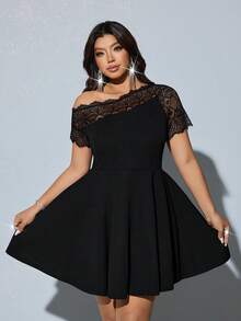 Viva Relle Plus Size Women's Black Lace Off-Shoulder Dress, Party Dress, Cocktail Dress - Black - View 2