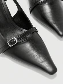 CUCCOO BIZCHIC Women's Pointed Toe Black Matte Patent Leather Metal Buckle Strap Backstrap Hollow-Out Fashionable Sexy Date Night High Heels - Black - View 8