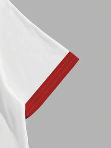 Manfinity Homme 男士撞色滚边圆领短袖休闲T恤，饰有心形图案 - 彩色 - 查看 3