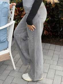 Cioccolato Slant Pocket Wide Leg Baggy Jeans Y2k - Light Grey - View 4