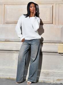 Mima John FOR BEAUTY 女装春秋冬新款针织套头衫简约优雅休闲风白色圆领长袖毛衣 - 白色的 - 查看 4