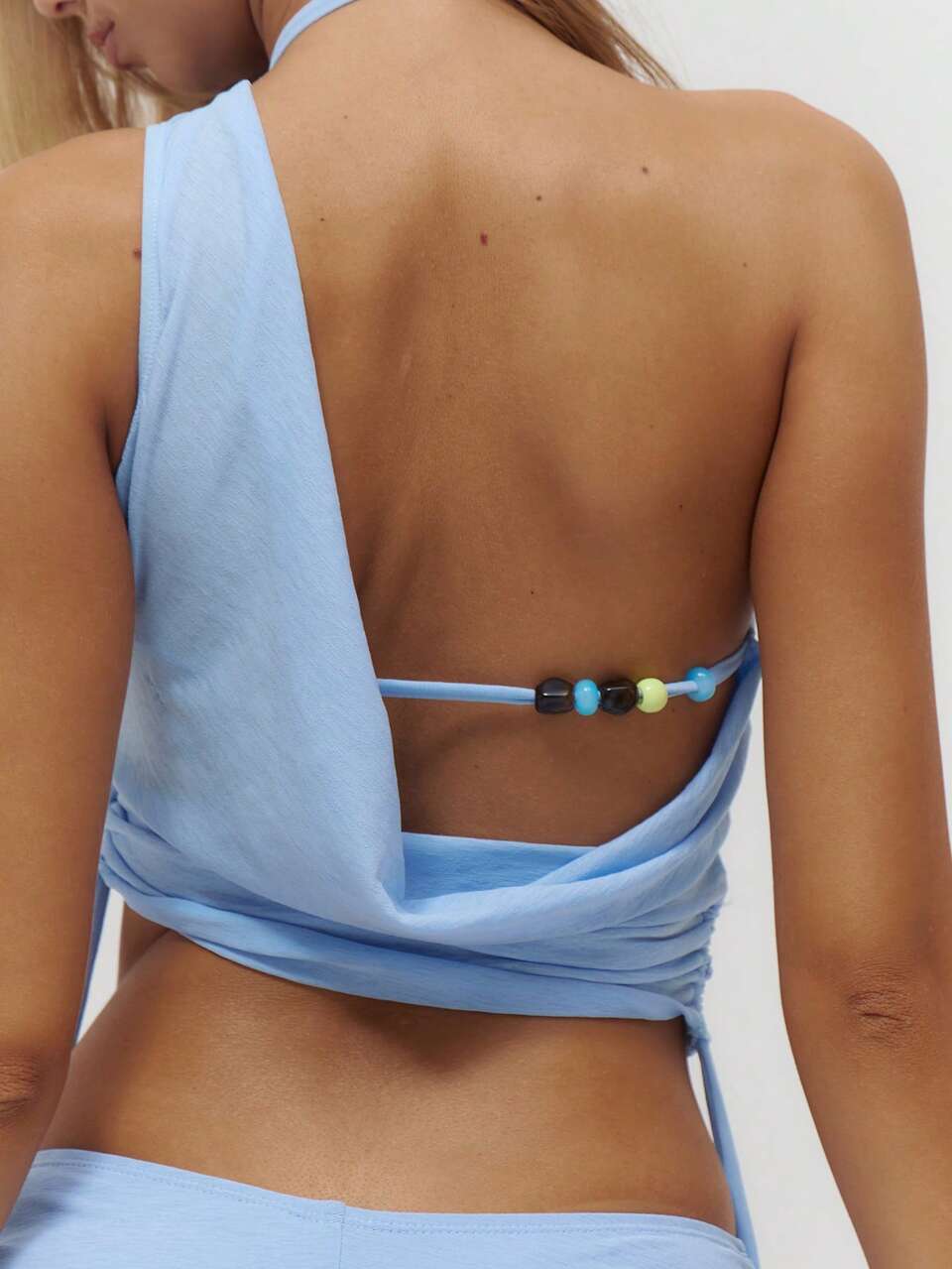 Cowl Back Ruched Tie Side Beaded Back Strap Detail Top Only Summer Beachwear Vacation Everyday Sexy Cute Travel Bambola