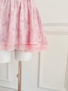 Elamini Women's Sweet & Cute Casual Fashion Everyday Versatile Sleeveless Lace Patchwork Waist Cinched Hollow Out Mini Dress, Spring/Summer - Pink - View 5