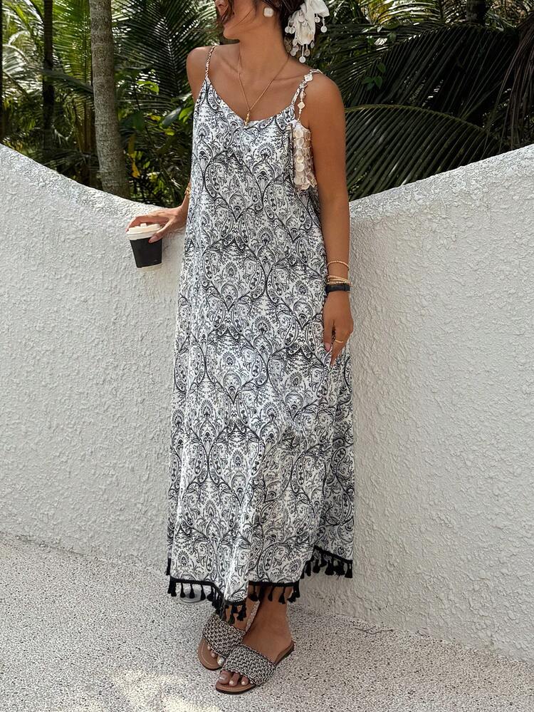 Women's Ink Painting Strap Elegant Beach Resort Dress Sundress Summer Boho