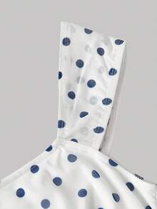 SHEIN MOD Women's Square Neck Bow Tie Ruched Mesh Polka Dot Dress - Navy Blue - View 4