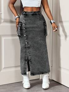 Slaydiva Women's Casual Denim Mini Skirt - Grey - View 8