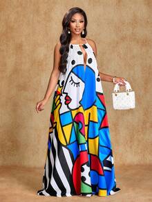 Brilight 女士性感优雅艺术印花连衣裙 - 俏皮娃娃领连衣裙，图案色彩丰富，适合通勤、约会之夜、派对外出、多彩假期、春夏穿着。 - 彩色 - 查看 5