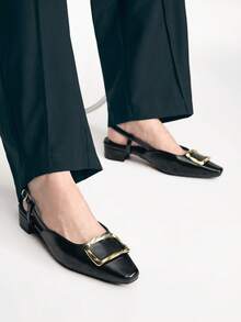 Mnmlis Women's Spring/Summer New Minimalist Soft Leather Open-Toe Backstrap Low Heel Fashion Shoes, Versatile Comfortable Pointed Toe Elegant Black High Heels Valentine's Day - Black - View 7