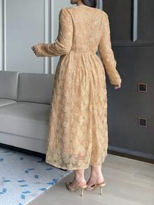 Dazy Plus Vestido de fiesta elegante de talla grande para mujer con encaje, bordado de cuentas y flores, vestido de verano primaveral - Amarillo - Ver 7