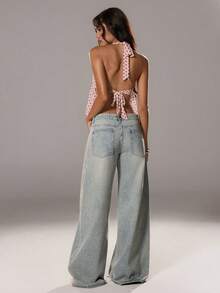 TRNVIE 优雅波点V领露背上衣，女士春夏款 - 粉色 - 查看 2