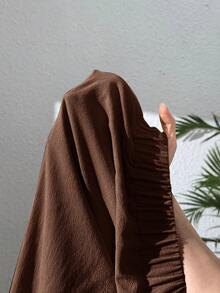 SHEIN Essnce 大码女式卡其色休闲亚麻混纺短裤，春夏修身版型 - 棕色 - 查看 7