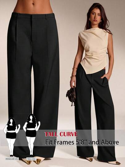 SHEIN Tall CURVE 大码女式纯色牙签条纹宽松阔腿休闲裤