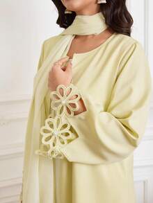 Al Najma Women's Floral Hollow Design Long Sleeve Elegant Abaya - Yellow - View 8