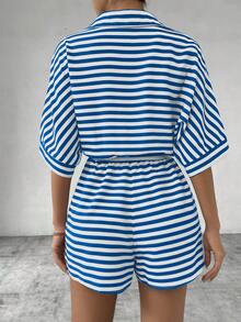 Chiquease Mono informal con mangas de murciélago a rayas para mujer - Multicolor - Ver 2