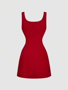 SHEIN MOD 镶钻优雅红色迷你连衣裙 - 酒紅色 - 查看 2