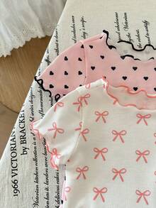 LMoss Kids 4件套女宝宝夏季可爱爱心蝴蝶结荷叶边圆领短袖短裤休闲舒适修身睡衣套装 - 彩色 - 查看 5