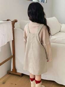 DAZY Robe décontracté à bretelles avec design de poche à lettres pour jeune fille - Beige - Voir 2