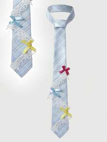 ROMWE Anime 1件可爱甜美蕾丝蝴蝶结发饰，复古经典波点波普艺术风格，女士款 - 淺藍色 - 查看 1