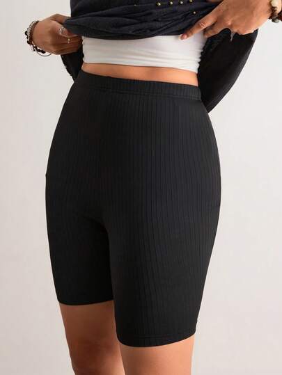 Freevana Plus Size Elastic Waist Bodycon Shorts, Suitable For Summer Wear