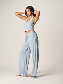 MISSGUIDED Women's Horizontal Striped Wide Leg High Rise Palazzo Pants With Side Pockets Elastic Waist Casual Summer Trousers - Multicolor - View 3