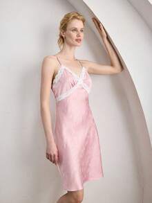 Ocili Women's Casual Contrast Lace Camisole Nightgown, Summer - Pink - View 6