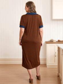 Rosumi Plus Size Dresses Summer Thanksgiving Brown Midi Lounge Curve Brunch Homewear Home Evening Formal Office Casual Elegant Traditional 1960s 90s - Brown - View 6