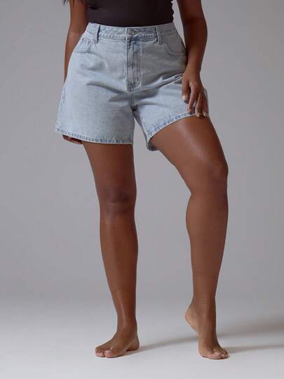 MUSERA Plus Size Plus Mid Rise Light Wash Loose Fit Denim Shorts Spring Summer Elegant Cute Vacation Casual Everyday  Core Denim