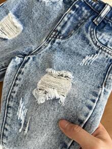 SHEIN LMoss Kids 男婴蓝色牛仔紧身锥形裤 - 淺色水洗藍 - 查看 6