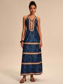 Eryvara Women's Sexy Spaghetti Strap Lace-Up Dress - Blue - View 4