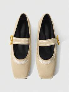 Sleekvia Women's Buckle Design Casual Versatile Flat Shoes - Khaki - View 2