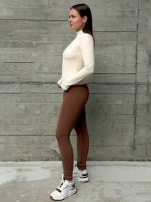 Kuleshova 女士保暖内衬紧身裤 - 咖啡棕 - 查看 5