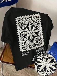 Manfinity Dauomo 休闲时尚男士落肩短袖圆领T恤，夏季 - 黑色 - 查看 4