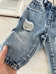 SHEIN LMoss Kids 男婴蓝色牛仔紧身锥形裤 - 淺色水洗藍 - 查看 3