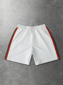 ROMWE MEN Prep Pantalones cortos deportivos casuales con estampado del escudo de la Copa Mundial 2026 para hombres - Blanco - Ver 2