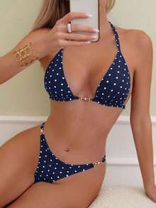 Swim Mod Bộ bikini dây yếm chấm bi gợi cảm cho nữ, phong cách bãi biển - Nhiều màu - Xem 4