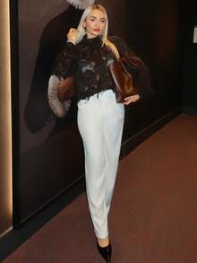 salliqueen 女士时尚黑色毛绒长袖衬衫 - 黑色 - 查看 4